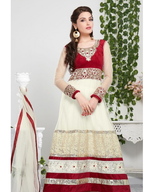 Fashionable Cream Color Full Length Anarkali Suit